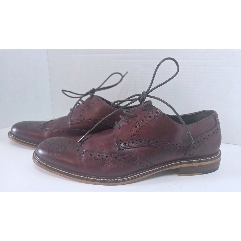 Joseph Abboud Mens Burgundy Leather Wingtip Brogue Oxford Dress Shoes Size 9